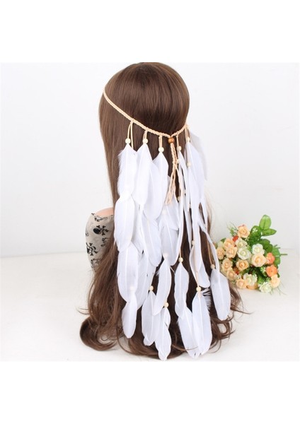 Koyu Mavi Kadın Modası Beyaz Tüy Tacı Bohem Gelin Düğün Tüylü Saç Bandı (Yurt Dışından) fırsatları