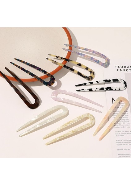 No.4 Boyutu Kadınlar Için Moda U-Şekilli Toka Saç Çatalı Asetik Asit Saç Çubukları Mağara Baskılı Saç Tokaları (Yurt Dışından)