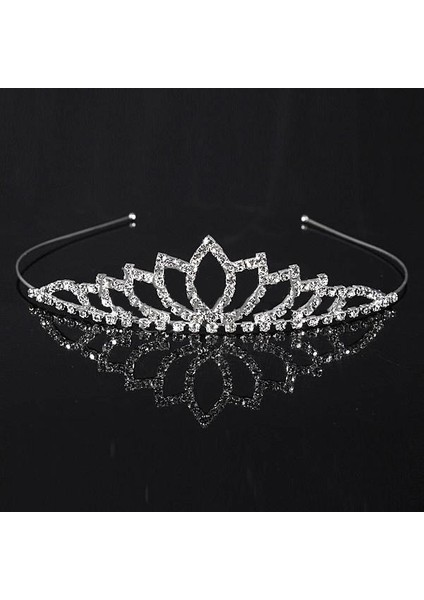 Gelinlik Düğünü Kristal Taşlı Lotus Çiçeği Tacı Saç Aksesuarları Başbandı (Yurt Dışından)