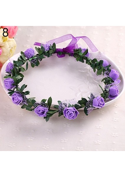 Mor Tarzı Bir Tatlı Kızlar Kadın Gelin Gül Taç Headband Çelenk Düğün Parti Gelin Taçı Saç Bandı Başlık (Yurt Dışından)