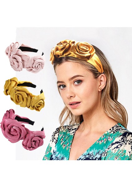 Beyaz Stil Kadın Moda Gül Çiçeği Desenli Saç Bandı Retro Saten Kafa Bandı Büyük Çiçek Saç Aksesuarları (Yurt Dışından) fiyatları