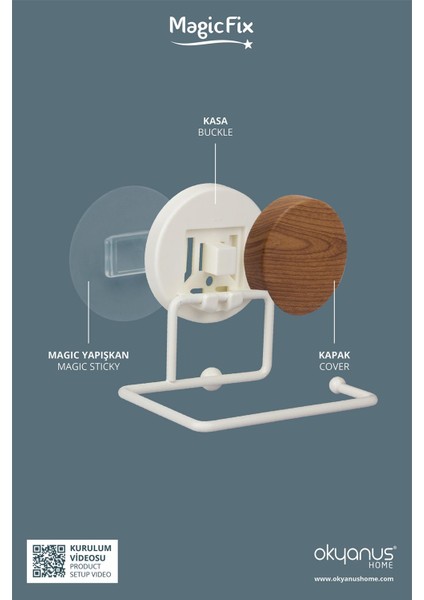 Ahşap Desenli Magic Fix Sihirli Yapışkan Beyaz Wc Kağıtlık