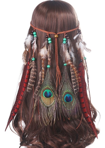 No.6 Boyutu Beyaz Tüy Taç Bayanlar Boho Saç Aksesuarları El Yapımı Etnik Tüy Asılı Boncuk Saç Bandı (Yurt Dışından) fırsatları