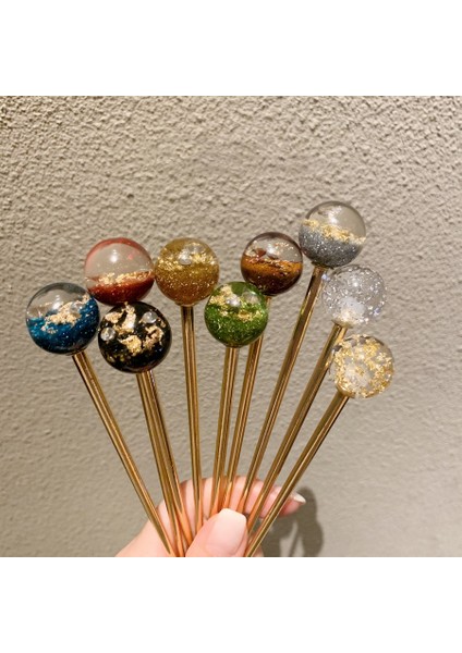 Gümüş Yeni Japon Zarif Kız Bayan Günlük Lolipop Saç Çubuğu Benzersiz Akrilik Kristal Işıltılı Altın Folyo Top Saç Tokası Gelin Damat Saç Aksesuarları (Yurt Dışından)