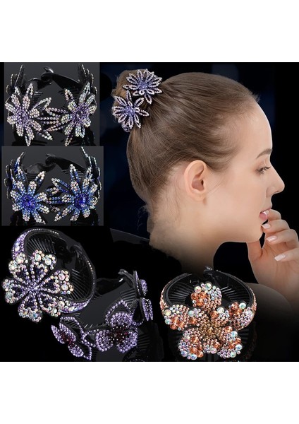 10 (L) Moda Taşlı Çiçek Saç Telleri Kadın Kristal Burulma Toka Rulo Kafa Bandı Kuş Yuvası Çiçek Toka Kuyruk Tutucu (Yurt Dışından)