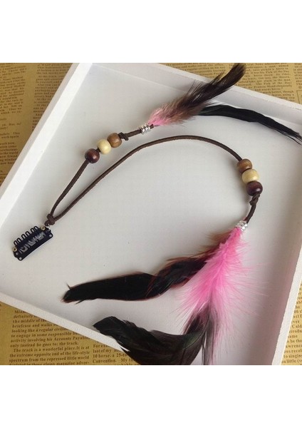 Pembe Tarzı Kadın Kız Parti Için Bohem Tarzı Tahta Boncuklu Püsküllü Tüy Toka Hızma Aksesuarları - Saç Tokası (Yurt Dışından)