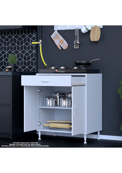 BİRCE XXL-75 x 87 x 48 cm Kapaklı Set Ocak Altı Çekmeceli Çok Amaçlı Mutfak & Banyo Dolabı