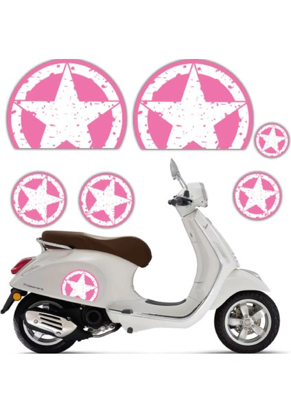 Scooter Yıldız Desen Evrensel Set Sticker Etiket Kaplama Modeli Pembe