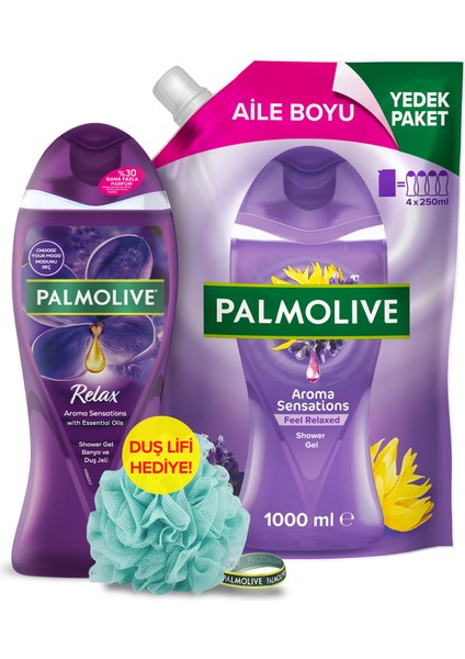 Aroma Sensations Feel Relaxed Duş Jeli 1000 Ml, Palmolive Duş Jeli 500 ml + Duş Lifi fiyatları
