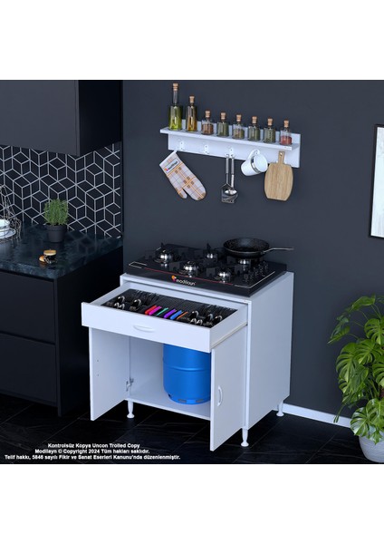 BİRCE XXXL-80 x 87 x 48 cm Tüp Bölmeli Set Ocak Altı Dolap ve Baharat Rafı
