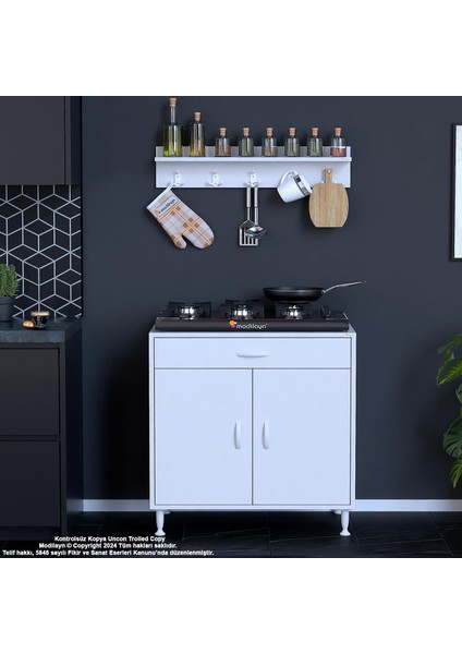 BİRCE XXXL-80 x 87 x 48 cm Tüp Bölmeli Set Ocak Altı Dolap ve Baharat Rafı