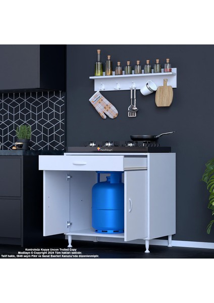 BİRCE XXXL-80 x 87 x 48 cm Tüp Bölmeli Set Ocak Altı Dolap ve Baharat Rafı