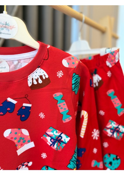 Babyaden Yeni Yıl Noel Yılbaşı Pijama Partisi Pamuklu Unisex Kız Erkek Çocuk Pijama Takımı fırsatları
