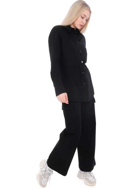 Kadın Siyah Oversize Uzun Basic Gömlek fırsatları