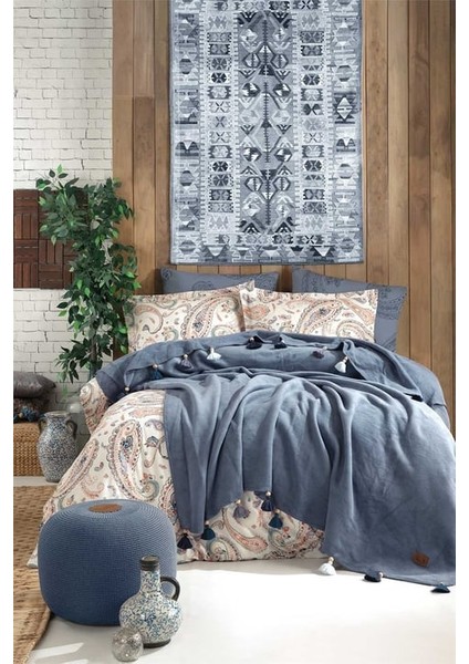 Iyi Geceler Istanbul Boho Chic Çift Kişilik Püsküllü Battaniyeli Nevresim Seti