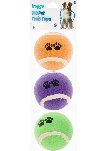 3'lü Pet Tenis Topu - Renkli - 5 cm