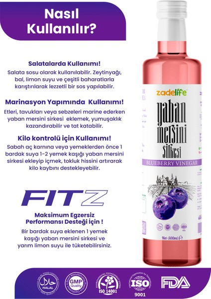 C Vitamini Kaynağı Yaban Mersini Sirkesi 500 ml