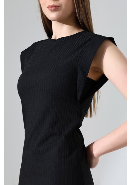 Arkası Yırtmaçlı Fitilli Kumaş Elbise 21908 Siyah fiyatları