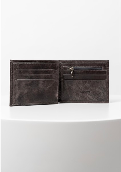 Fermuarlı Bozuk Para Hazneli Yatay Crazy Gri Deri Erkek Cüzdan