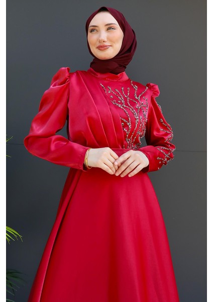 Didem Tesettür Abiye Bordo