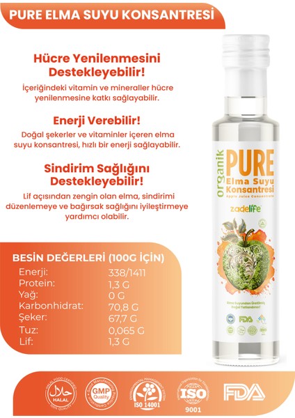 Organik Elma Suyu Konsantresi Fda Onaylı 250 ml