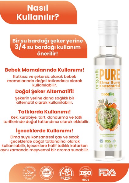 Organik Elma Suyu Konsantresi Fda Onaylı 250 ml