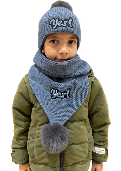 Benittokids Çocuk Yazı Detaylı Bere Atkı Takımı 7019