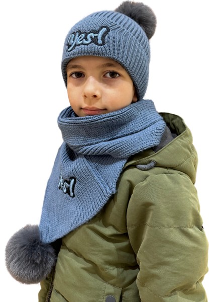 Benittokids Çocuk Yazı Detaylı Bere Atkı Takımı 7019 modelleri