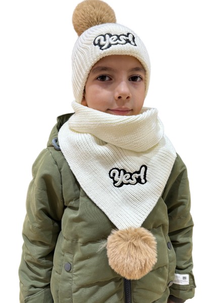 Benittokids Çocuk Yazı Detaylı Bere Atkı Takımı 7019