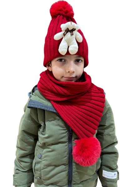 Benittokids Çocuk Ayıcıklı Atkı Bere Takımı 7019