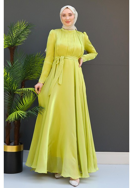 Verev Tesettür Elbise Yağ Yeşil