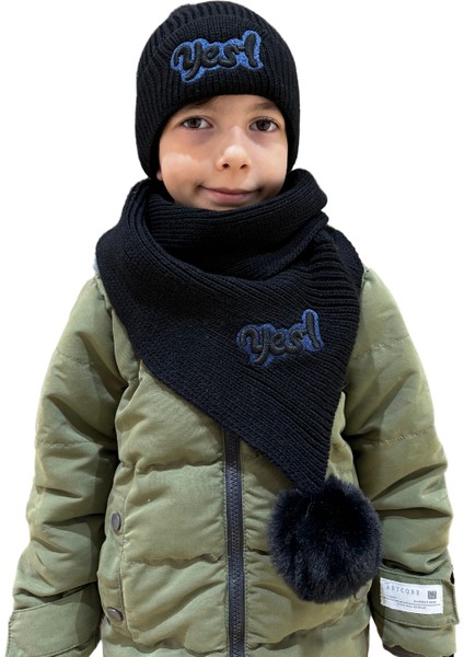Benittokids Çocuk Yazı Detaylı Bere Atkı Takımı 7019