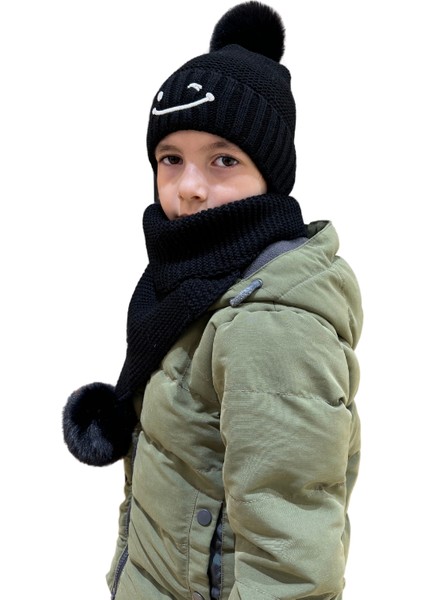Benittokids Çocuk Gülen Yüz Detaylı Bere Atkı Takımı 7016 modelleri