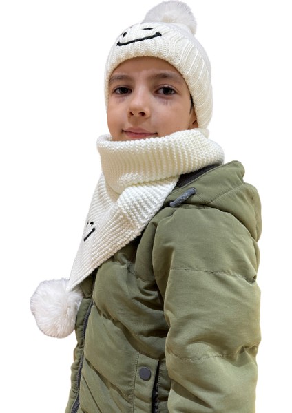 Benittokids Çocuk Gülen Yüz Detaylı Bere Atkı Takımı 7016 modelleri