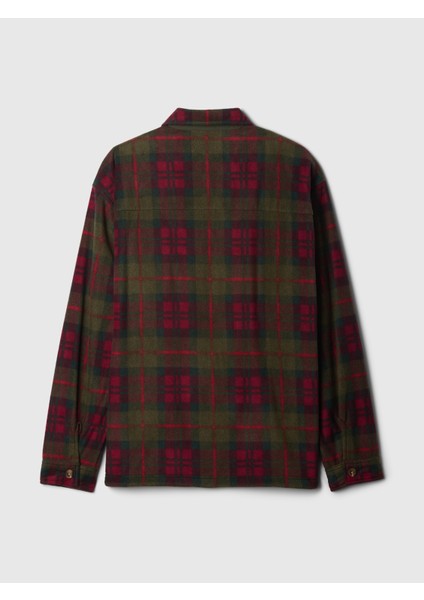 Erkek Koyu Yeşil Ekose Desenli Fleece Gömlek Ceket modelleri
