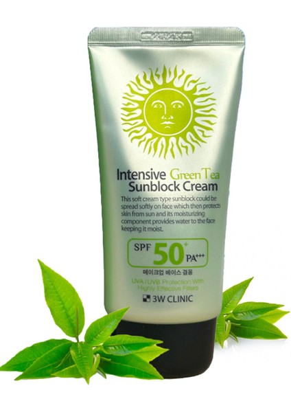 Yatıştırıcı ve Nemlendirici Yeşil Çay Içeren Büyük Boy Güneş Koruyucu 3W Clinic Spf 50+ Pa +++ 70ml