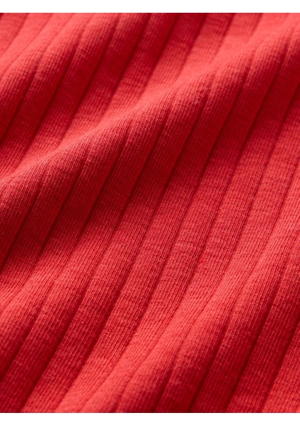 Kadın Kırmızı Modern Fitilli Yarım Fermuarlı T-Shirt modelleri