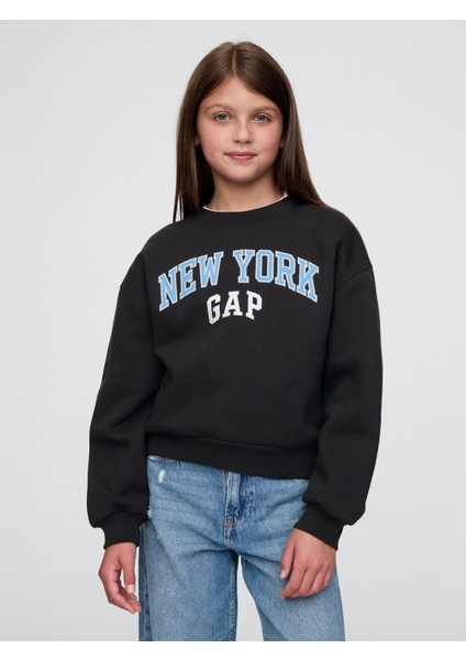 Kız Çocuk Lacivert Gap Logo Grafikli Fleece Sweatshirt