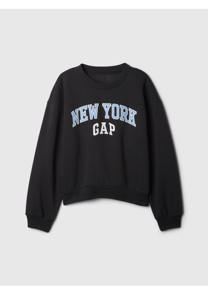 Kız Çocuk Lacivert Gap Logo Grafikli Fleece Sweatshirt