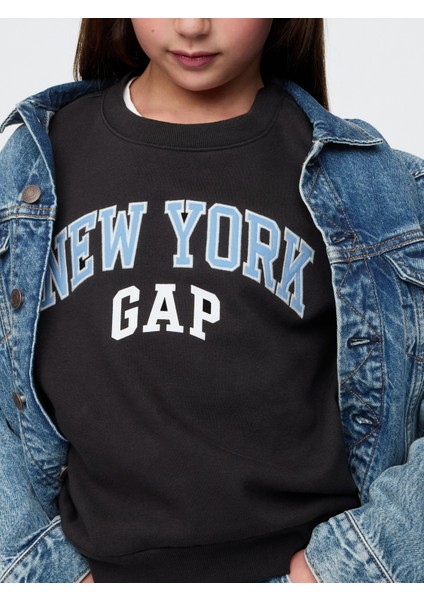 Kız Çocuk Lacivert Gap Logo Grafikli Fleece Sweatshirt
