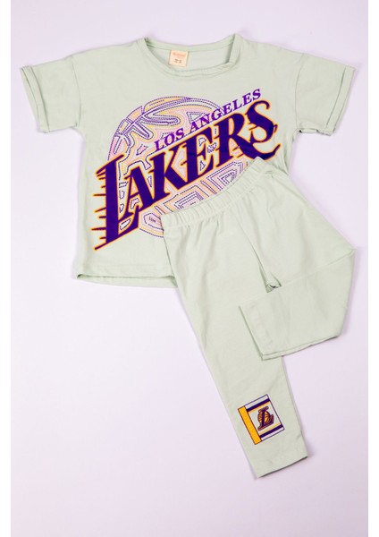 Kız Çocuk Takım Kapri Taytlı Lakers Baskılı B13