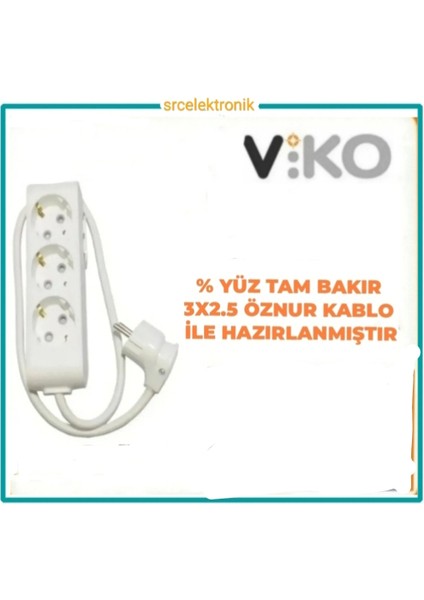 Multi-Let 3 Lü 3x2.5 Öznur Kablo Tam Bakır (18 ile 40 Metre Arası) Topraklı Çocuk Korumalı Uzatma Grup Priz ( 3x2.5 Ttr Öznur Kablo Tam Bakır