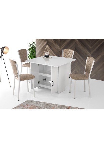 Izmir Beyaz Katlanır Dolaplı Mutfak Masası 80 x 90CM
