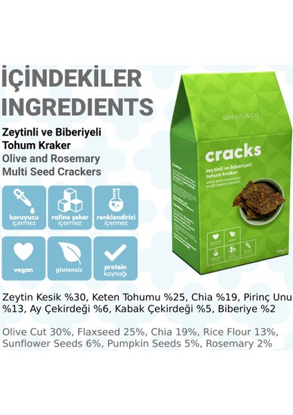 3 Paket Zeytin Biberiyeli Glutensiz Vegan Tohum Kraker Cracks 50gr