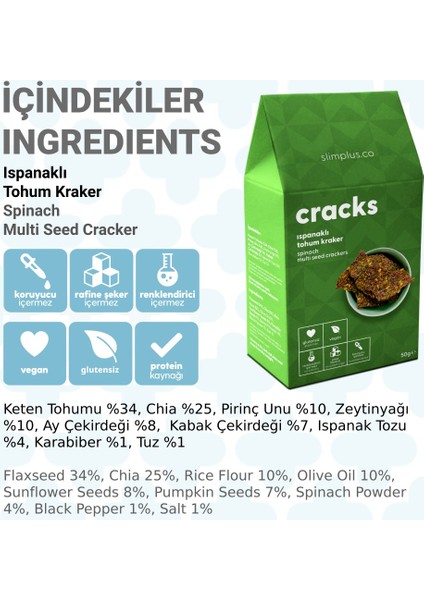 Ispanaklı Glutensiz Vegan Tohum Kraker Cracks 8 x 50 gr