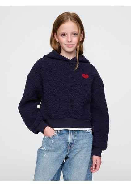 Kız Çocuk Lacivert Sherpa Crop Sweatshirt