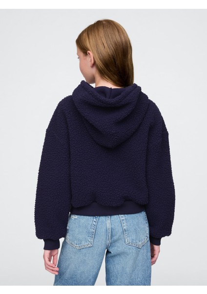 Kız Çocuk Lacivert Sherpa Crop Sweatshirt indirimleri