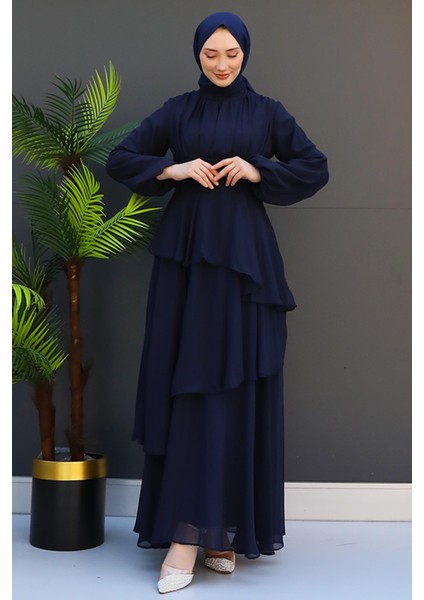 Bel Detay Katlı Elbise Lacivert fırsatları
