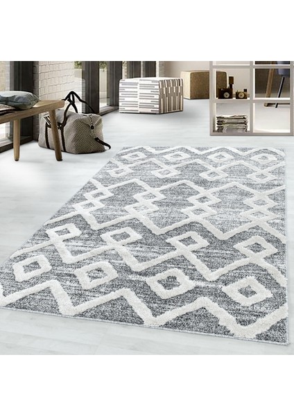 Modern Iskandinav Yumuşak Bukle Kabartmalı 3D Inka Motif Desenli Halı Gri Oturma-Salon Mutfak Halısı