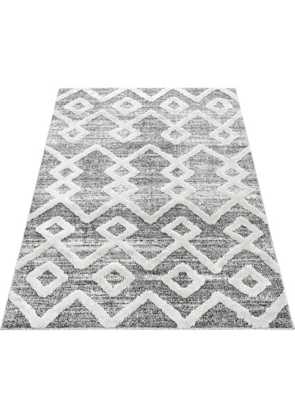 Modern Iskandinav Yumuşak Bukle Kabartmalı 3D Inka Motif Desenli Halı Gri Oturma-Salon Mutfak Halısı